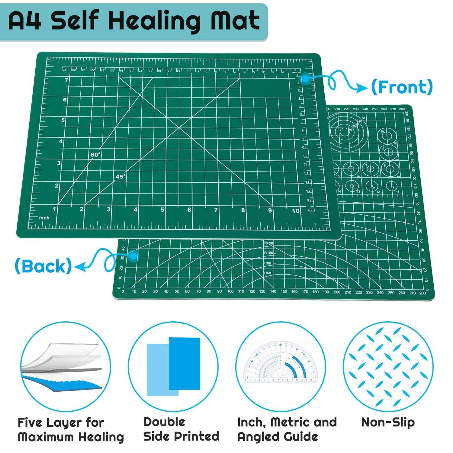 Self Healing Sewing Mat, 12inch x 18inch Rotary Cutting Mat Double Sided 5-Ply Craft Cutting Board for Sewing Crafts Hobby Fabric Precision Scrapbooking Project