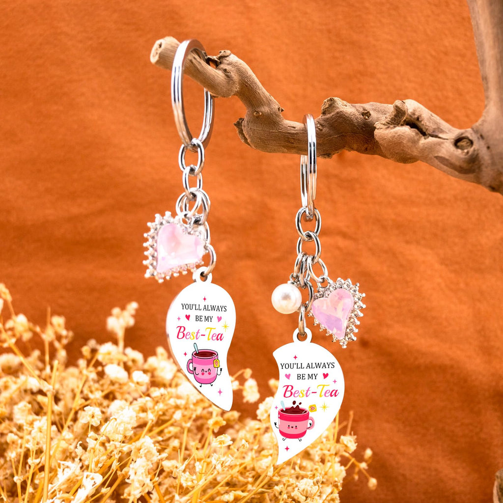Bestie Keychain Work Friend Keychains for Women Besties Work Besties Tea Valentines Day Gifts for Friends Key Chain Valentines Day Gift Basket