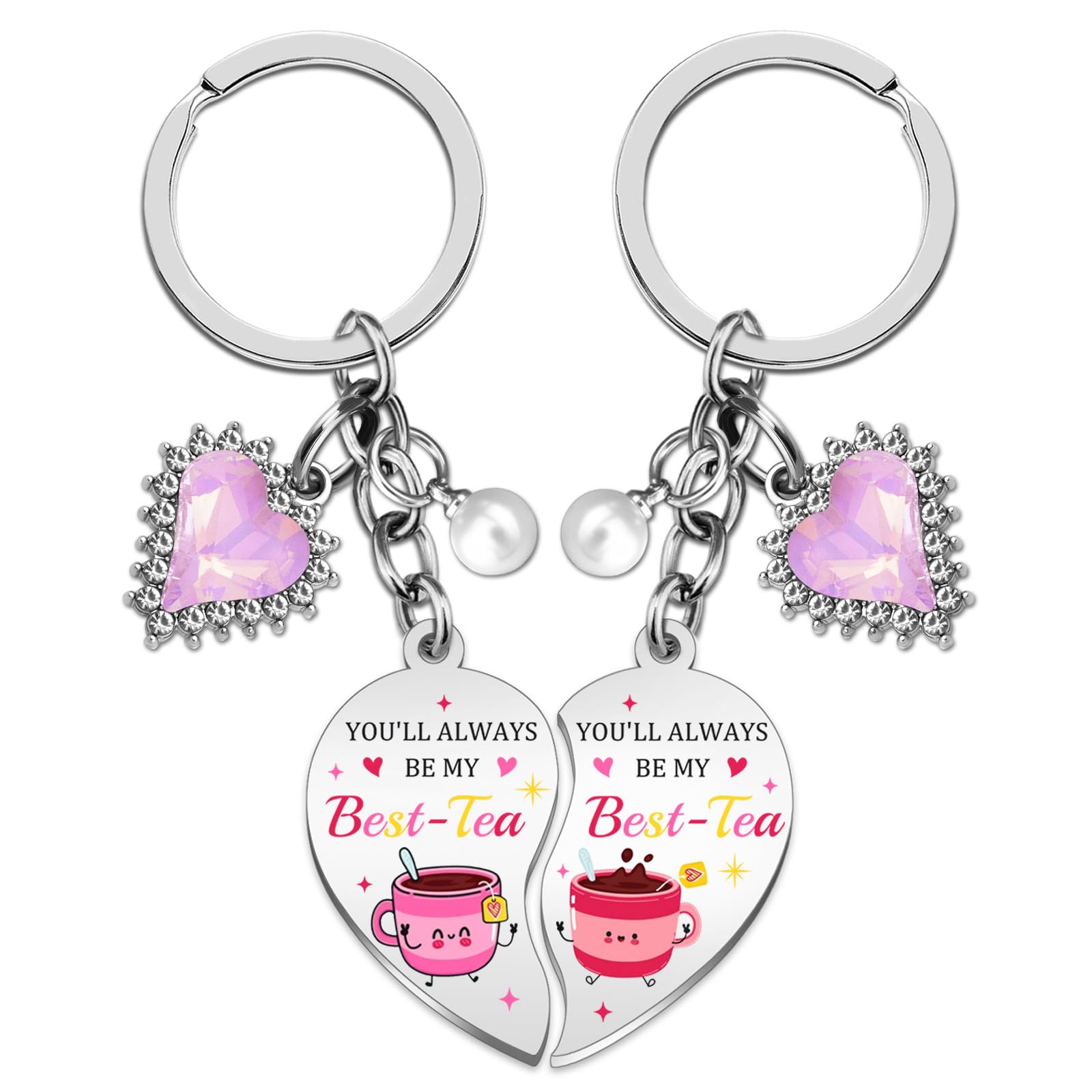 Bestie Keychain Work Friend Keychains for Women Besties Work Besties Tea Valentines Day Gifts for Friends Key Chain Valentines Day Gift Basket