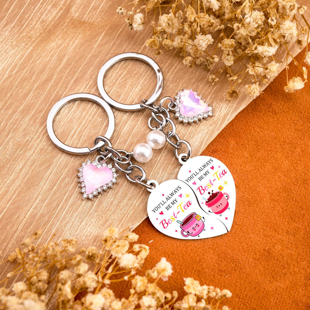 Bestie Keychain Work Friend Keychains for Women Besties Work Besties Tea Valentines Day Gifts for Friends Key Chain Valentines Day Gift Basket