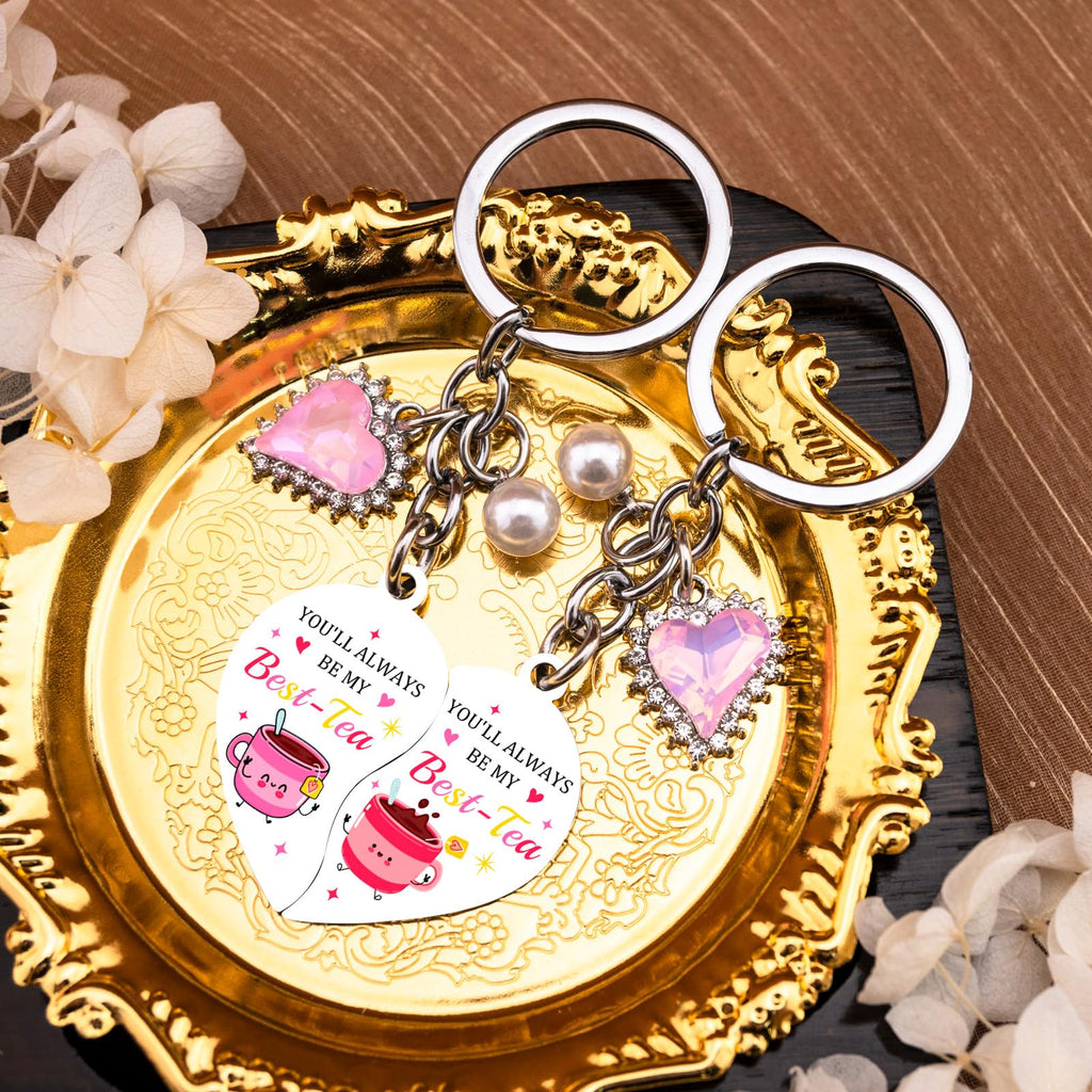 Bestie Keychain Work Friend Keychains for Women Besties Work Besties Tea Valentines Day Gifts for Friends Key Chain Valentines Day Gift Basket