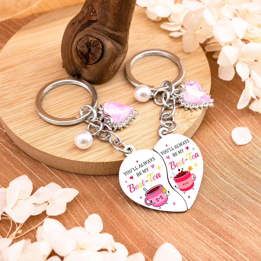 Bestie Keychain Work Friend Keychains for Women Besties Work Besties Tea Valentines Day Gifts for Friends Key Chain Valentines Day Gift Basket