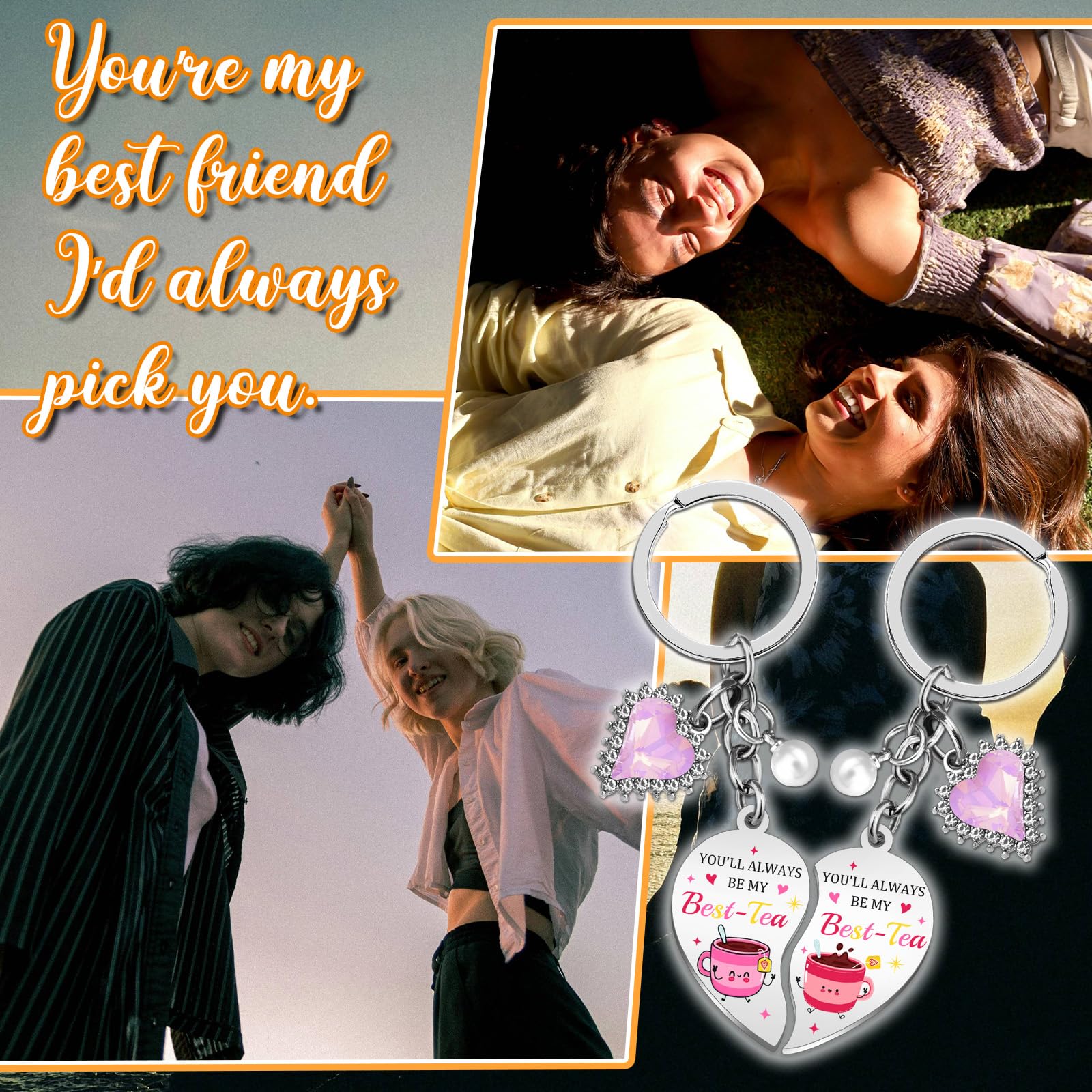 Bestie Keychain Work Friend Keychains for Women Besties Work Besties Tea Valentines Day Gifts for Friends Key Chain Valentines Day Gift Basket