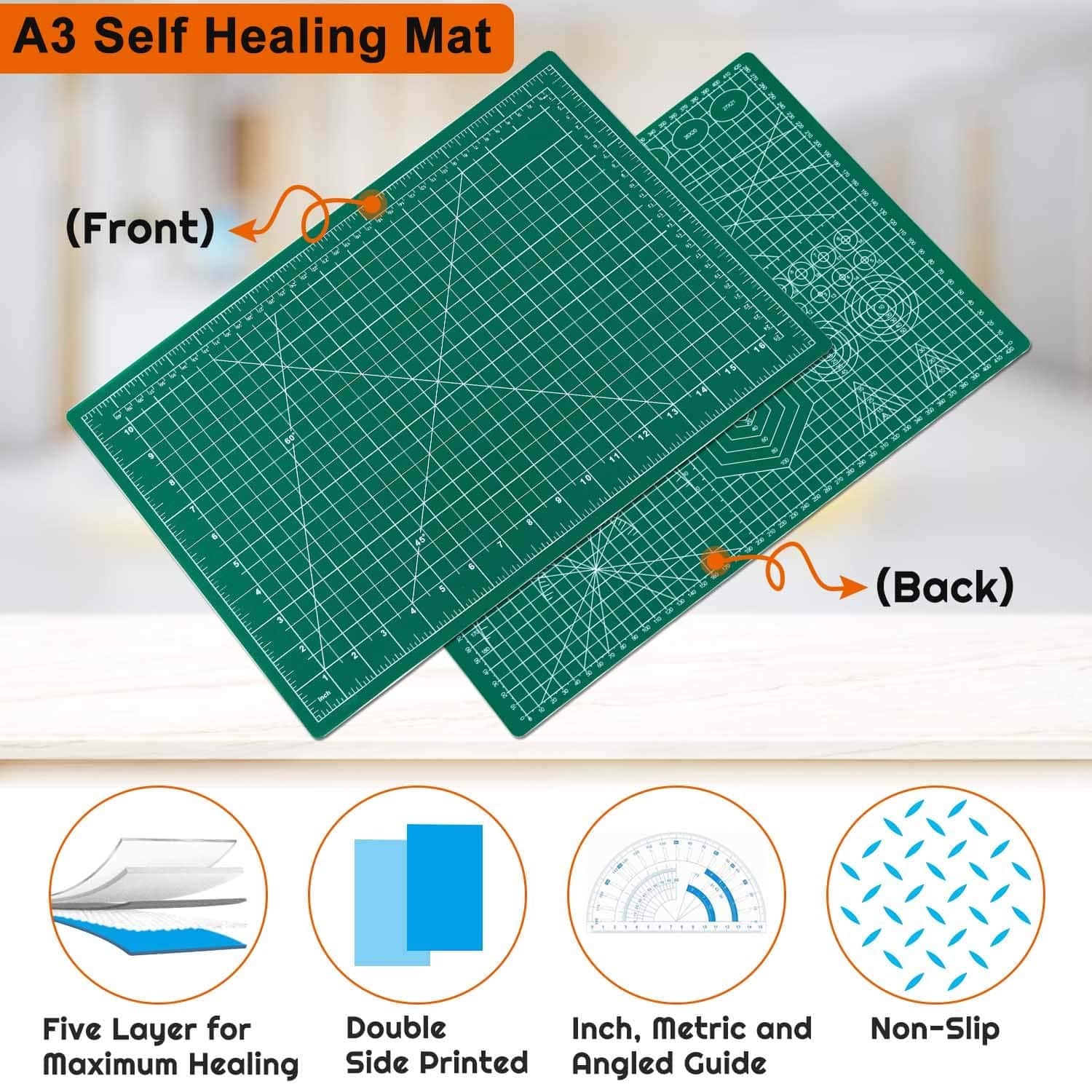 Self Healing Sewing Mat, 12inch x 18inch Rotary Cutting Mat Double Sided 5-Ply Craft Cutting Board for Sewing Crafts Hobby Fabric Precision Scrapbooking Project