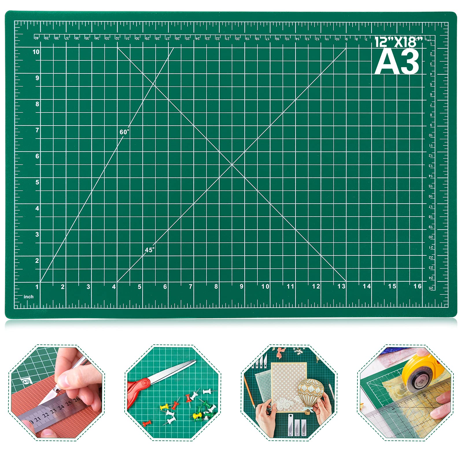 Self Healing Sewing Mat, 12inch x 18inch Rotary Cutting Mat Double Sided 5-Ply Craft Cutting Board for Sewing Crafts Hobby Fabric Precision Scrapbooking Project