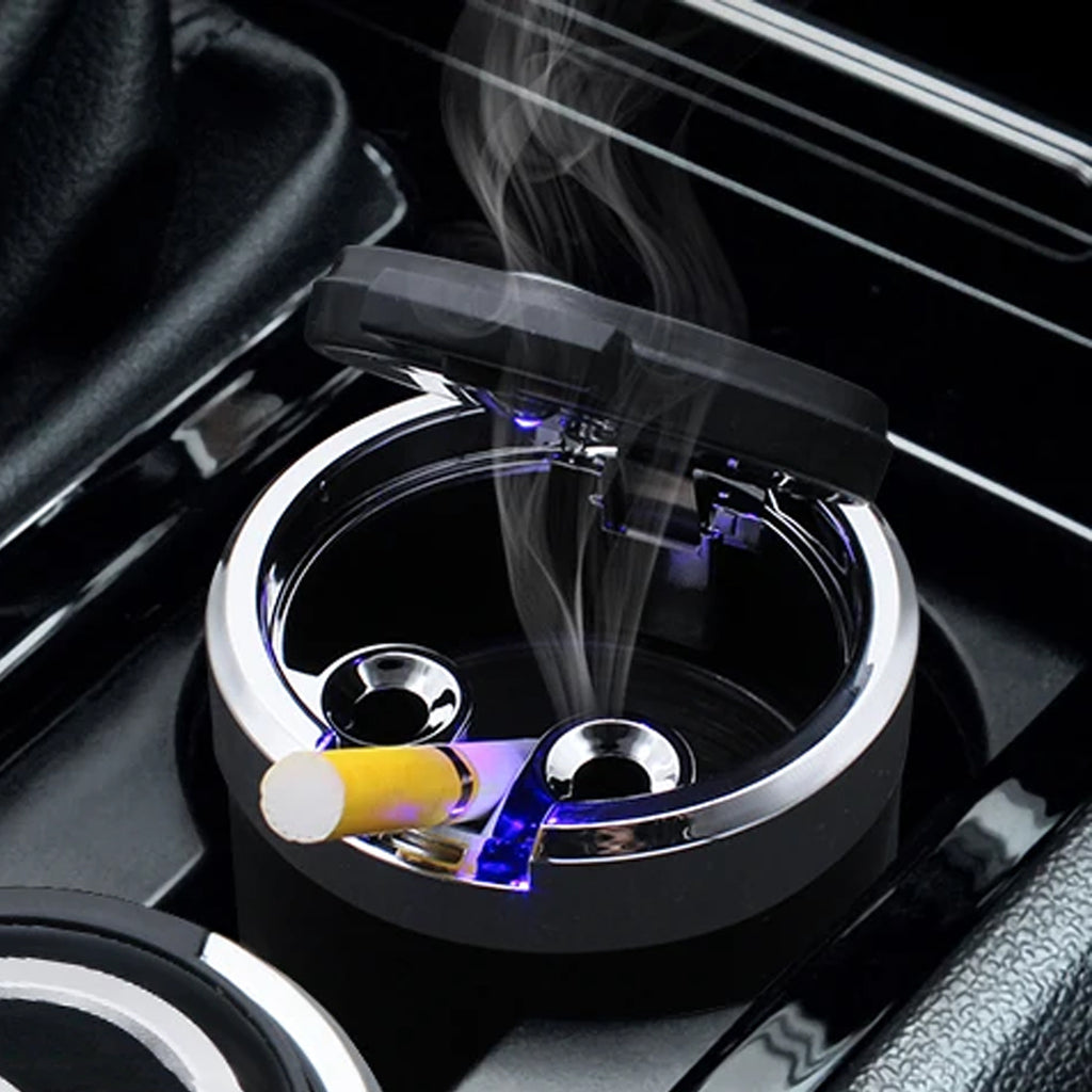 Portable Car Ashtray With Lid And Blue Led Light (1 Pc)