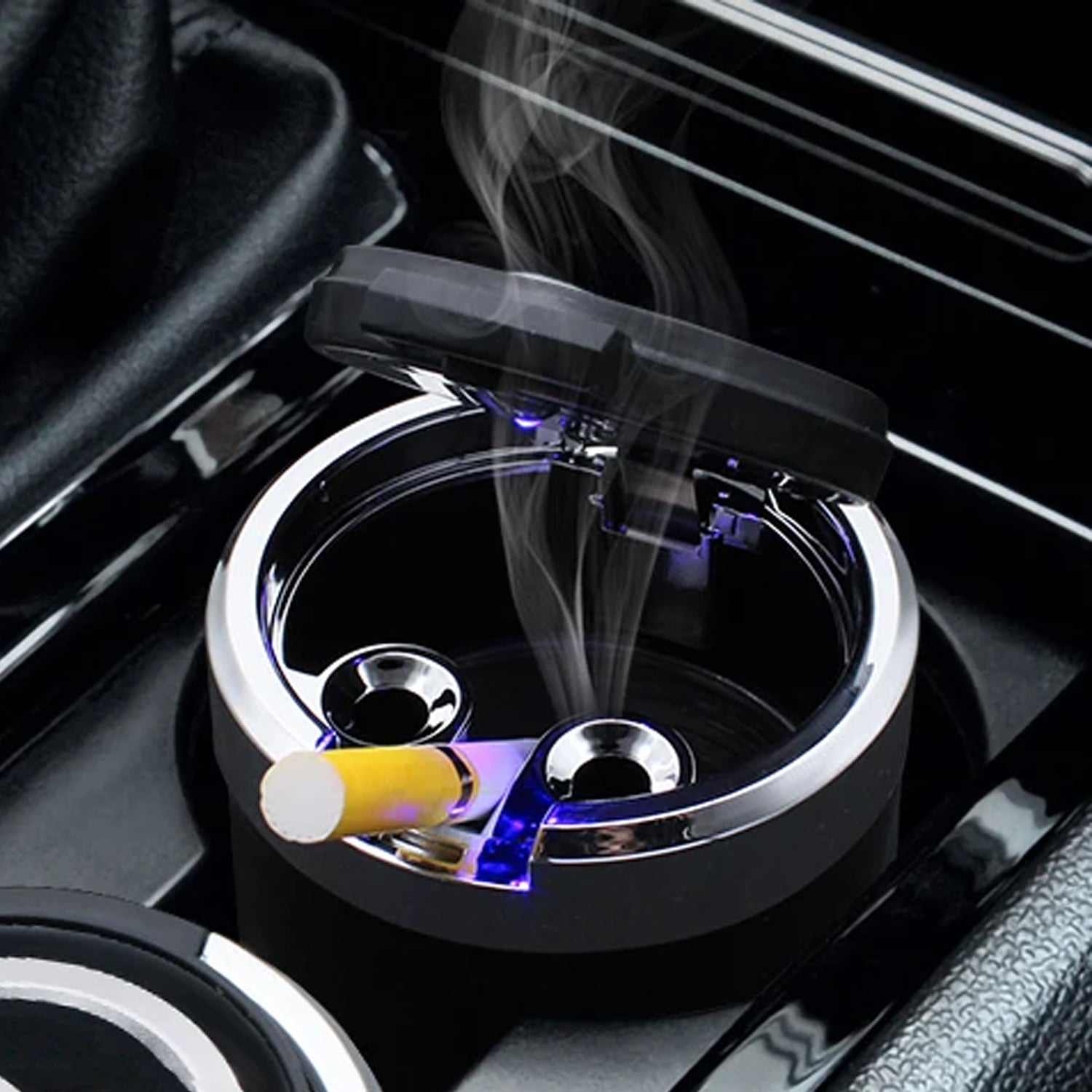 Portable Car Ashtray With Lid And Blue Led Light (1 Pc)