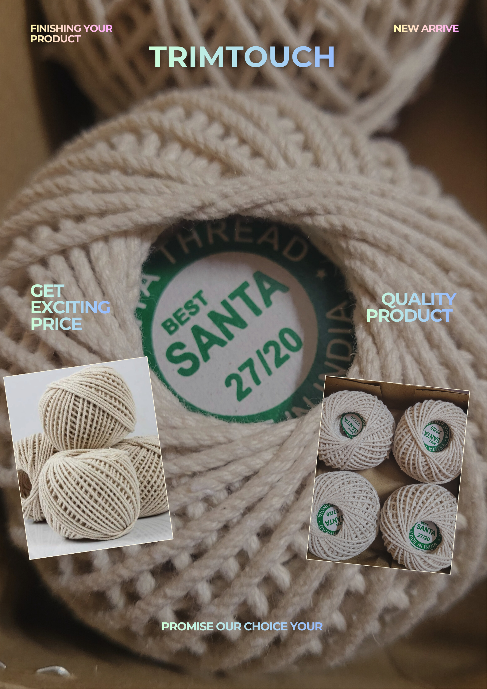 *Cotton Piping Thread - Dori* used for piping in dresses, clothes, pillow covers, etc., sold in a pack of 4 bundles with tailor chalk.